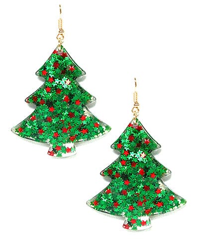 Star Resin Christmas Tree Earrings