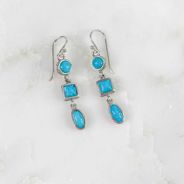 Sterling Silver and Turquoise Circle, Square, Oval Earrings