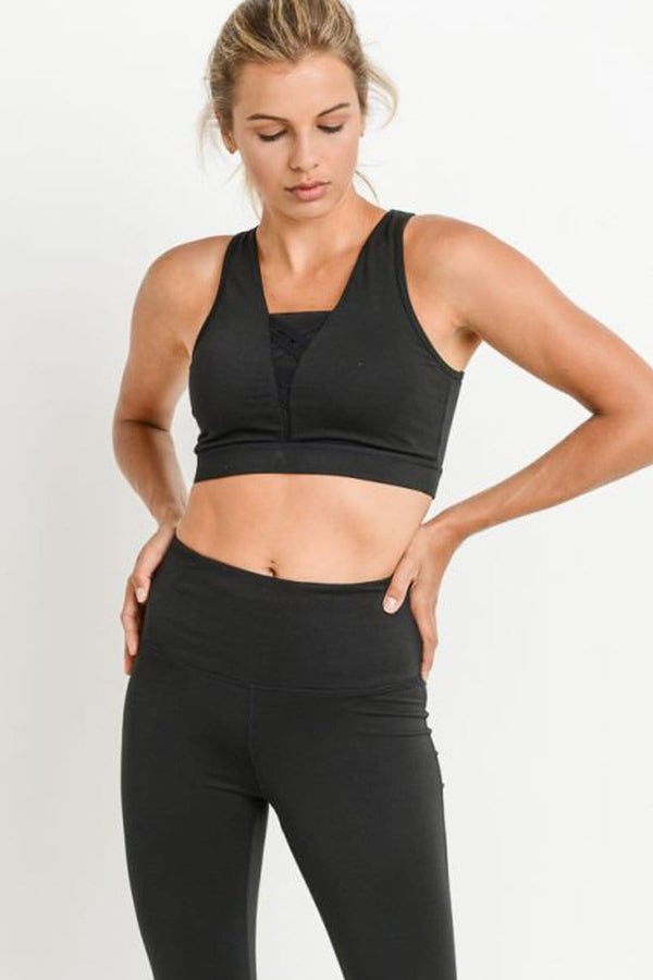 Strap Mesh Hybrid Racerback Sports Bra