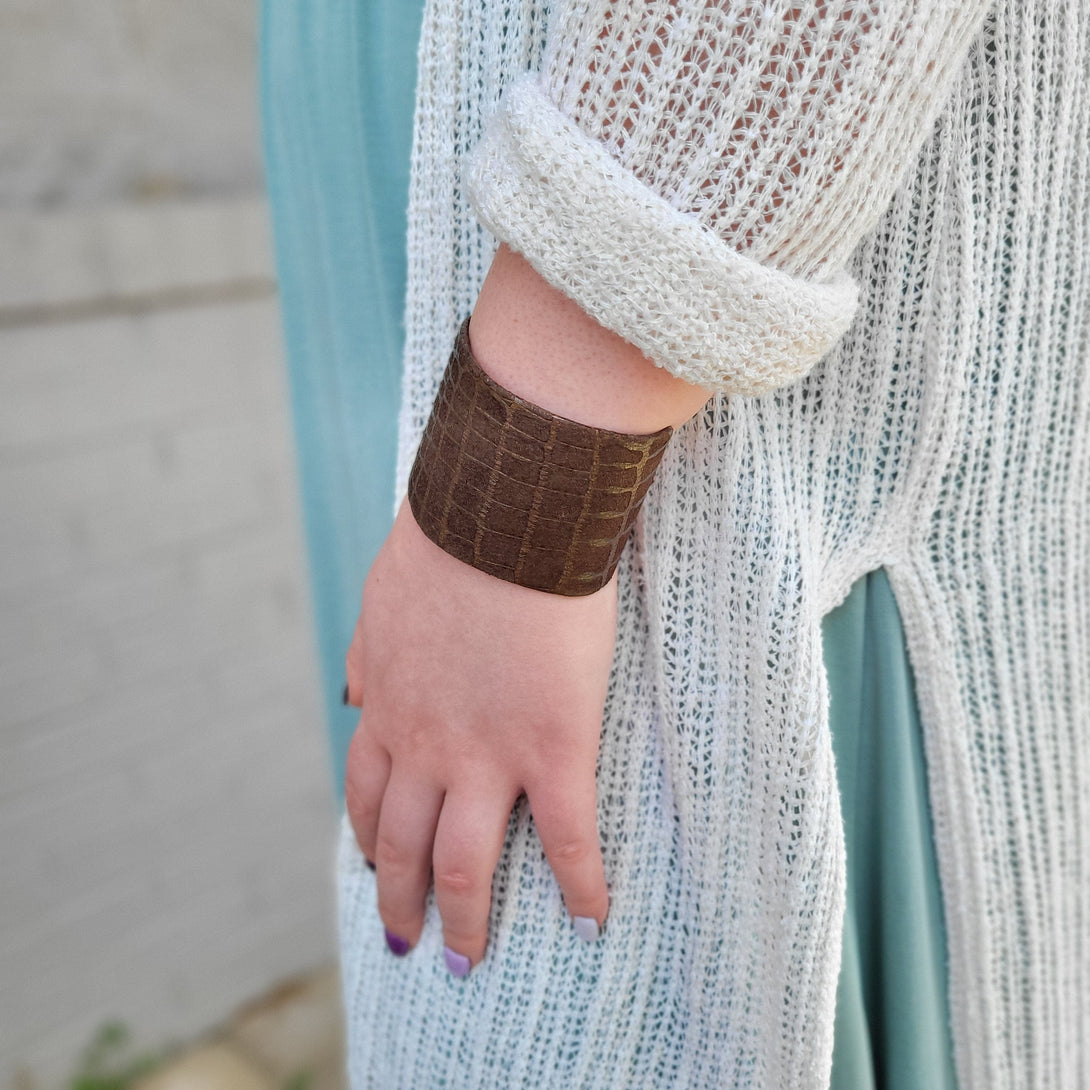 Styx Vintage Snake Print Adjustable Leather Cuff