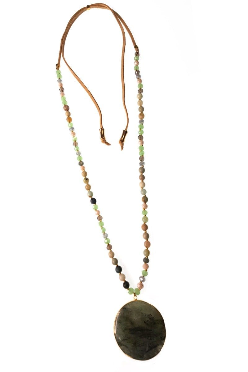Suede and Beaded Adjustable Necklace with Labradorite Pendant