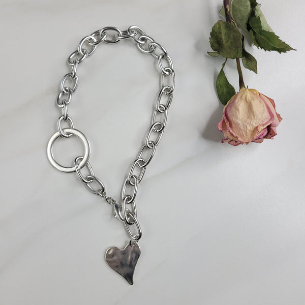 Handmade Silver Plated Chain Necklace with Heart Charm