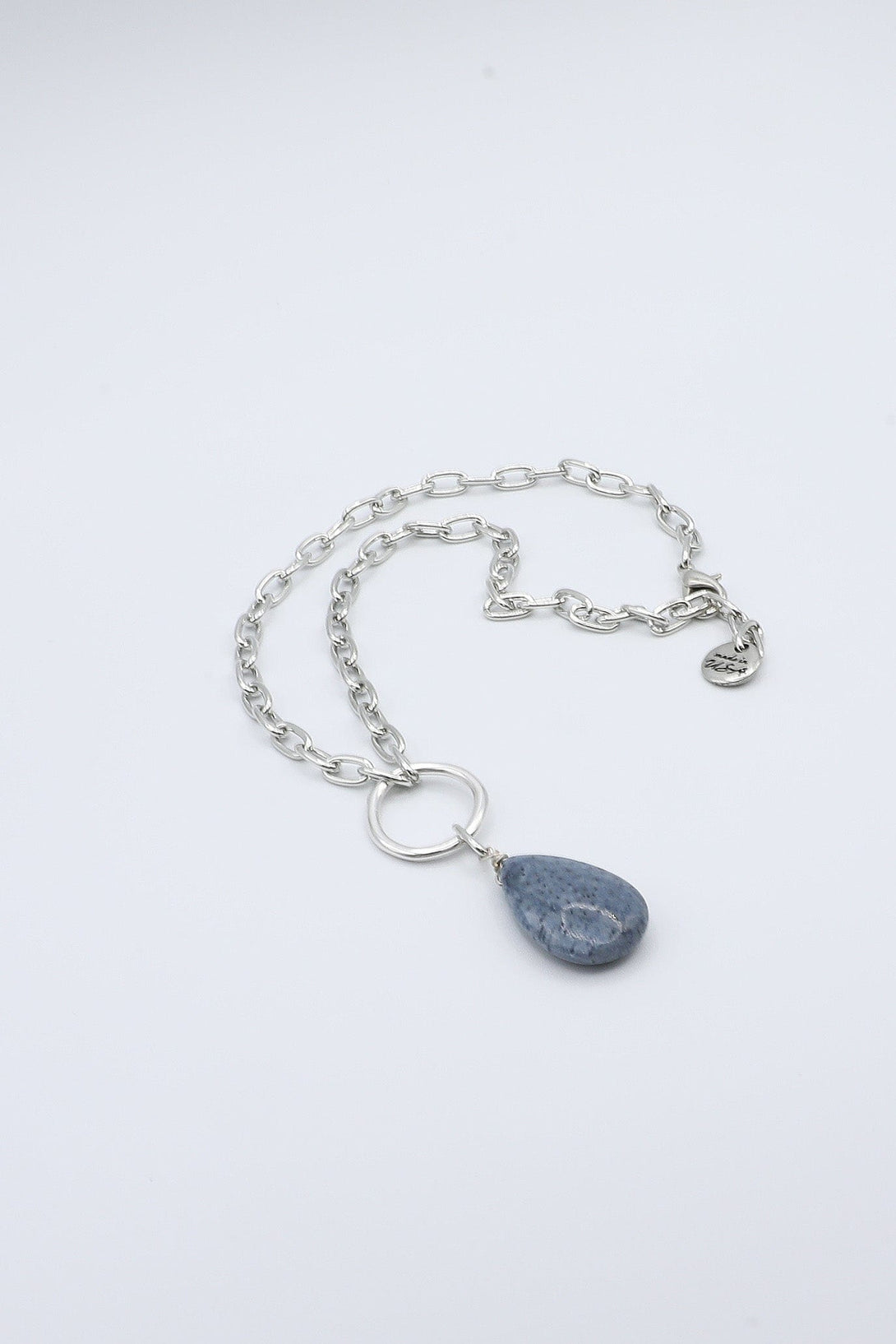 Teardrop Blue Stone on Silver Necklace