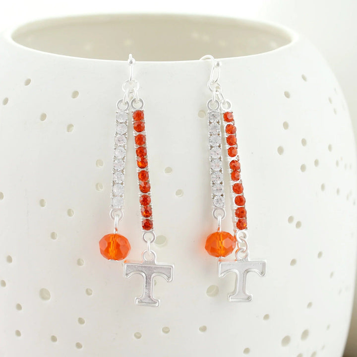 Tennessee Logo and Crystal Bar Earrings