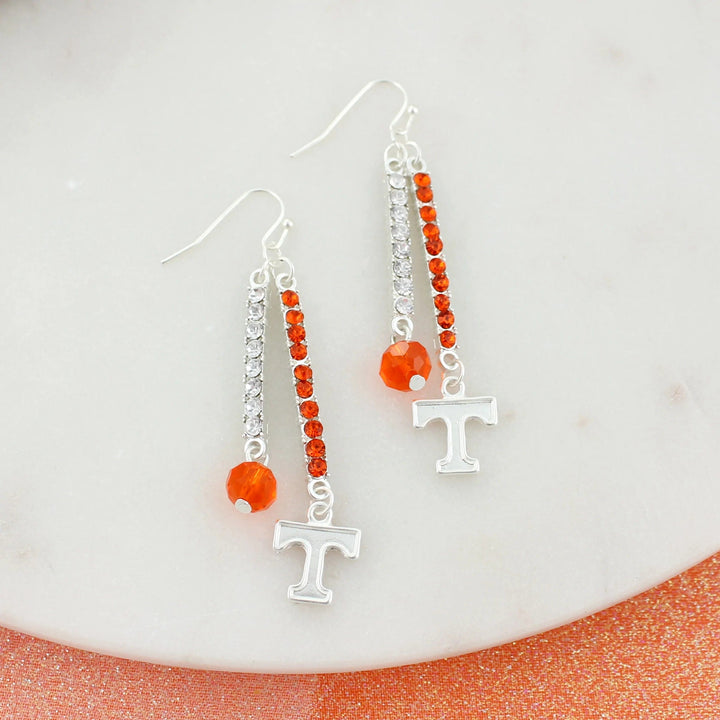 Tennessee Logo and Crystal Bar Earrings