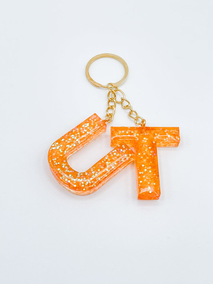 Tennessee Spirit Keychain with "U" and "T" in Glittery Resin