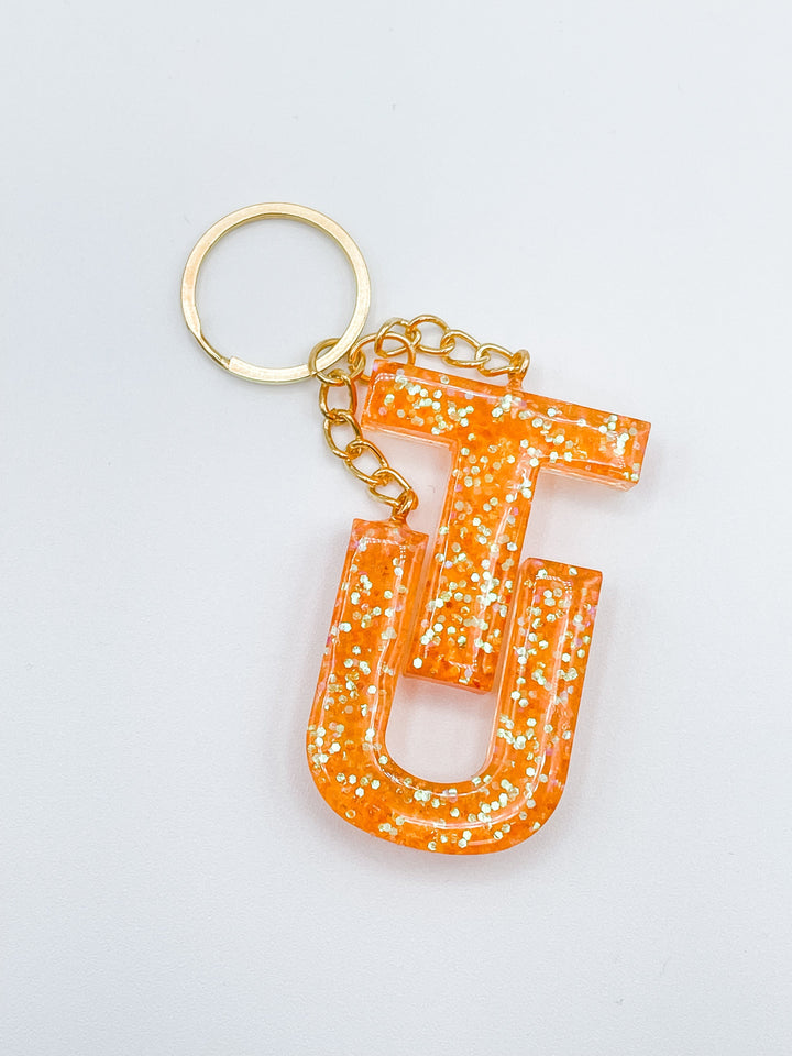 Tennessee Spirit Keychain with "U" and "T" in Glittery Resin