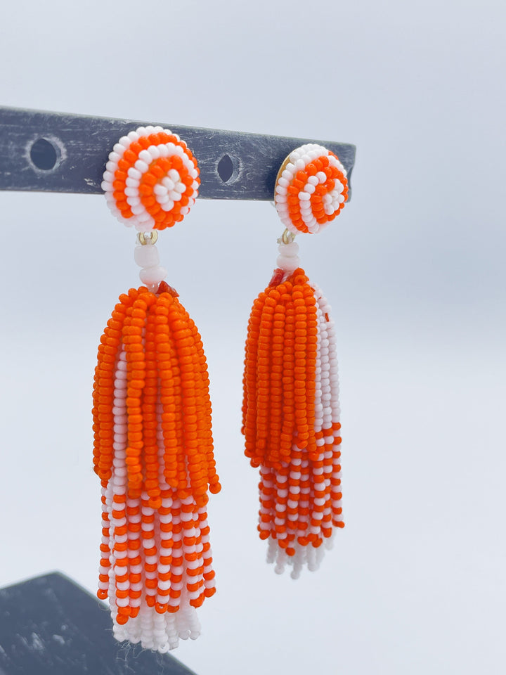 Toomer Beaded Tassel Earring for Women in Orange and White