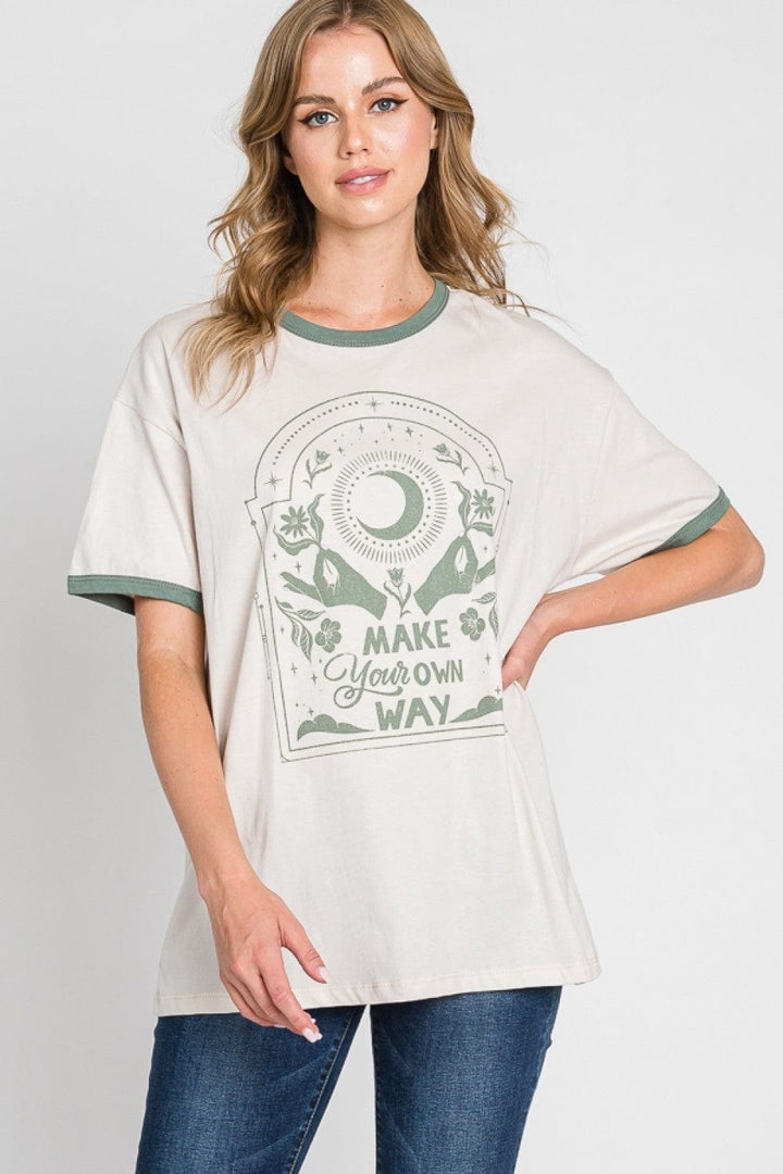 Tre Bien Oversized "Make Your Own Way" Graphic Top, 100% Cotton T-Shirt