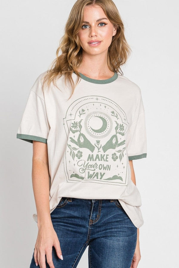Tre Bien Oversized "Make Your Own Way" Graphic Top, 100% Cotton T-Shirt