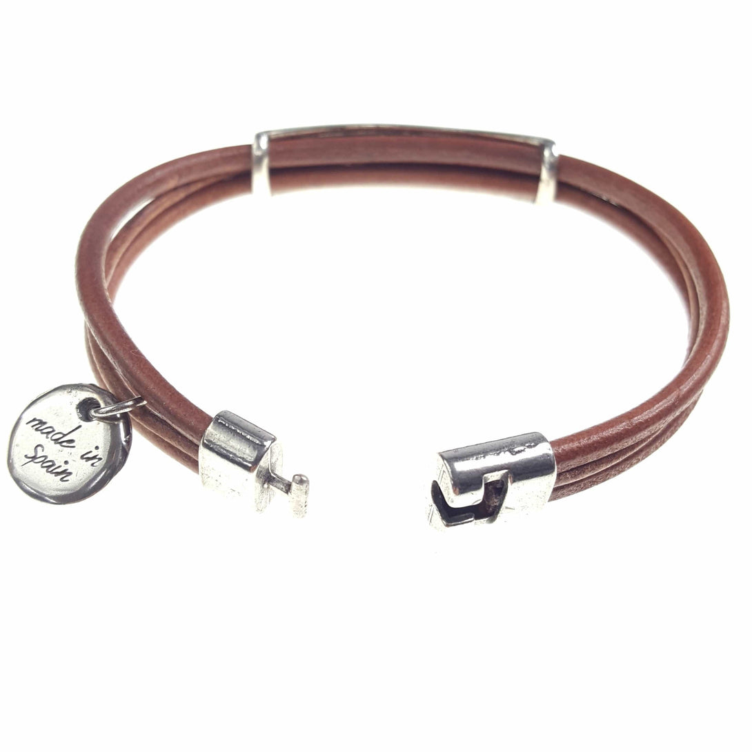 Triple Strand Leather Bracelet with Silver Plate