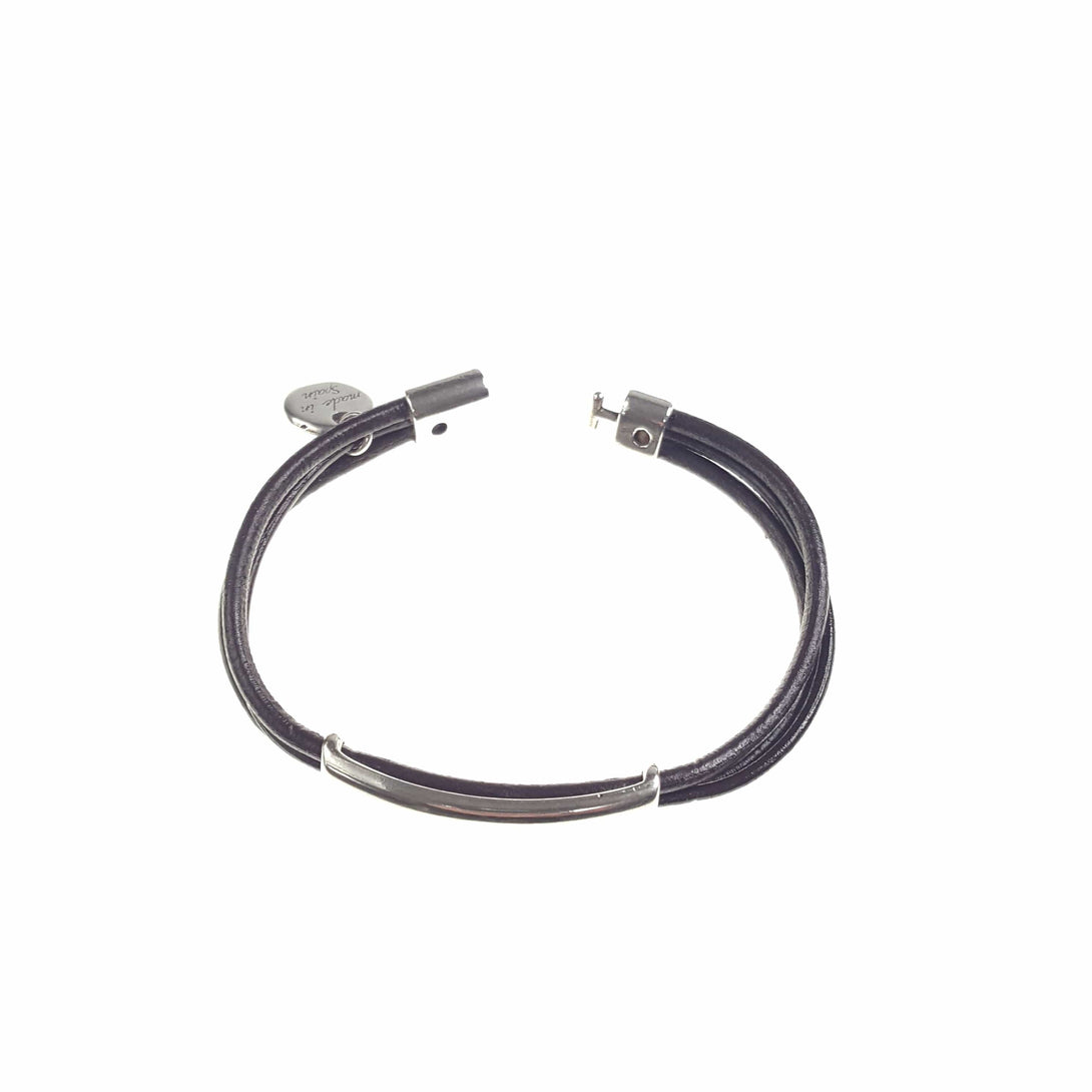 Triple Strand Leather Bracelet with Silver Plate