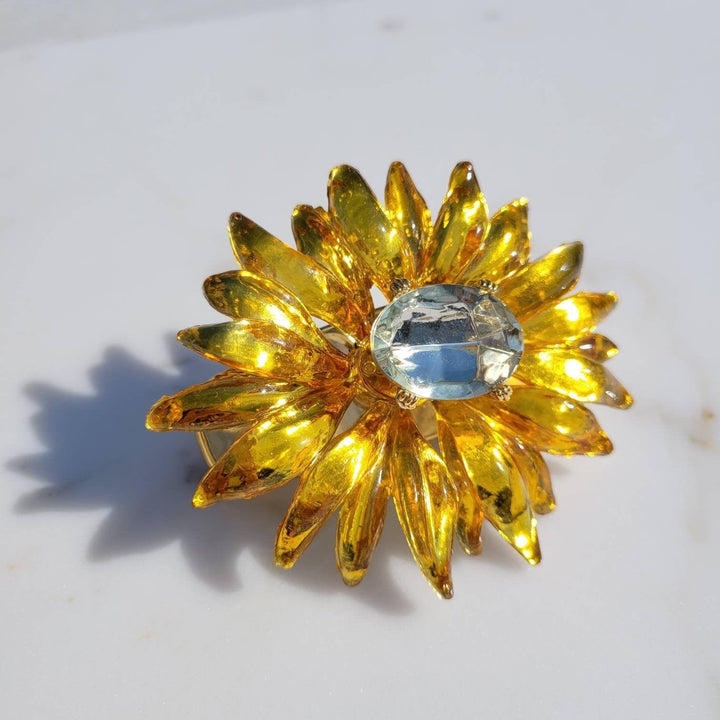 Ultra Rare Vintage Italian Large Sunflower with Crystal Center Hair Barrette