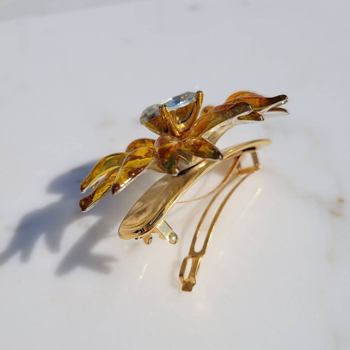 Ultra Rare Vintage Italian Large Sunflower with Crystal Center Hair Barrette