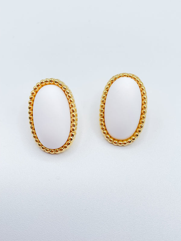 Vintage Big Oval Earrings with Gold Trim