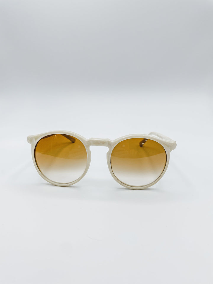 Vintage Buch and Deichmann Round Sunglasses with Marbled Cream Frame