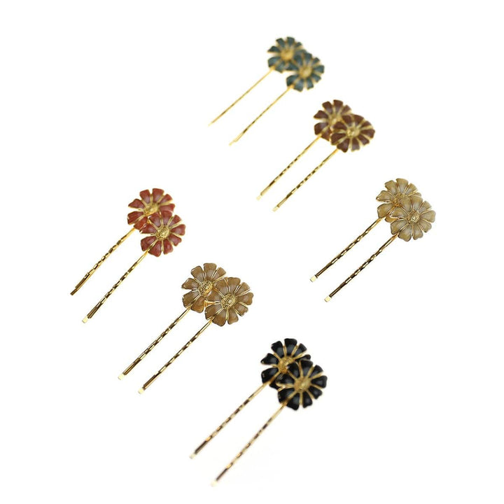 Vintage Enamel Flower Bobby Pins (Set of Two)