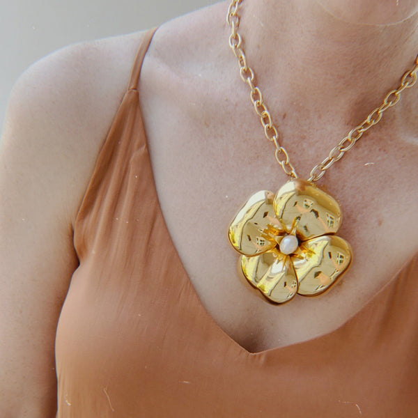 Gold Plated Chain with Vintage Italian Dogwood Handmade Necklace