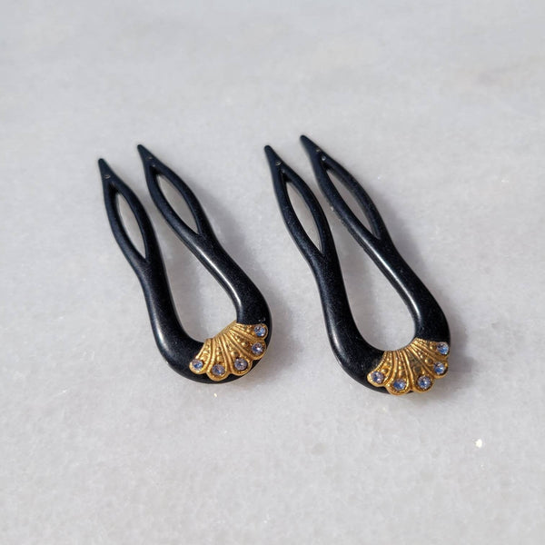 Vintage French Art Deco Swarovski Crystals Hair Pins (Set of 2)