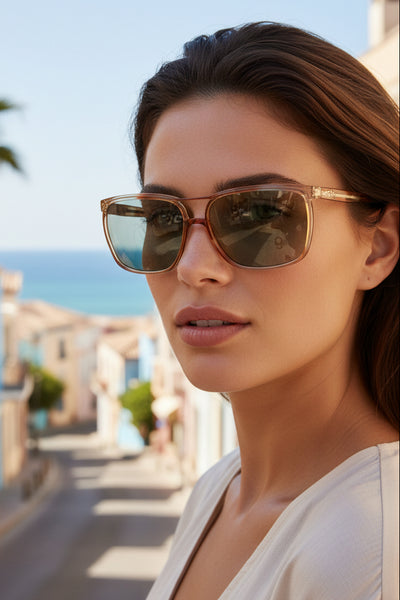 Vintage French Aviator Style Light Tortoiseshell Sunglasses with Solid Dark Lens