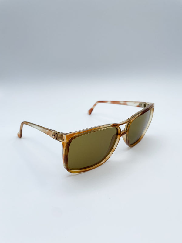 Vintage French Aviator Style Light Tortoiseshell Sunglasses with Solid Yellow Lens