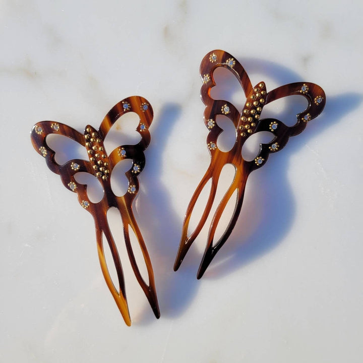 Vintage French Crystal Butterfly Chignon Hair Pins