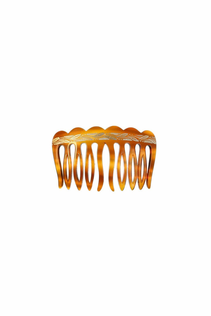 Vintage French Gold Stamped Tortoise Shell Hair Comb