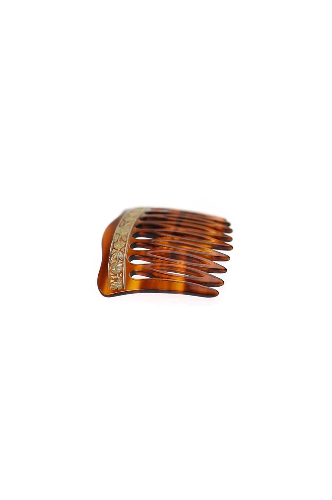Vintage French Inspired Gold Stamped Tortoise Shell Hair Comb