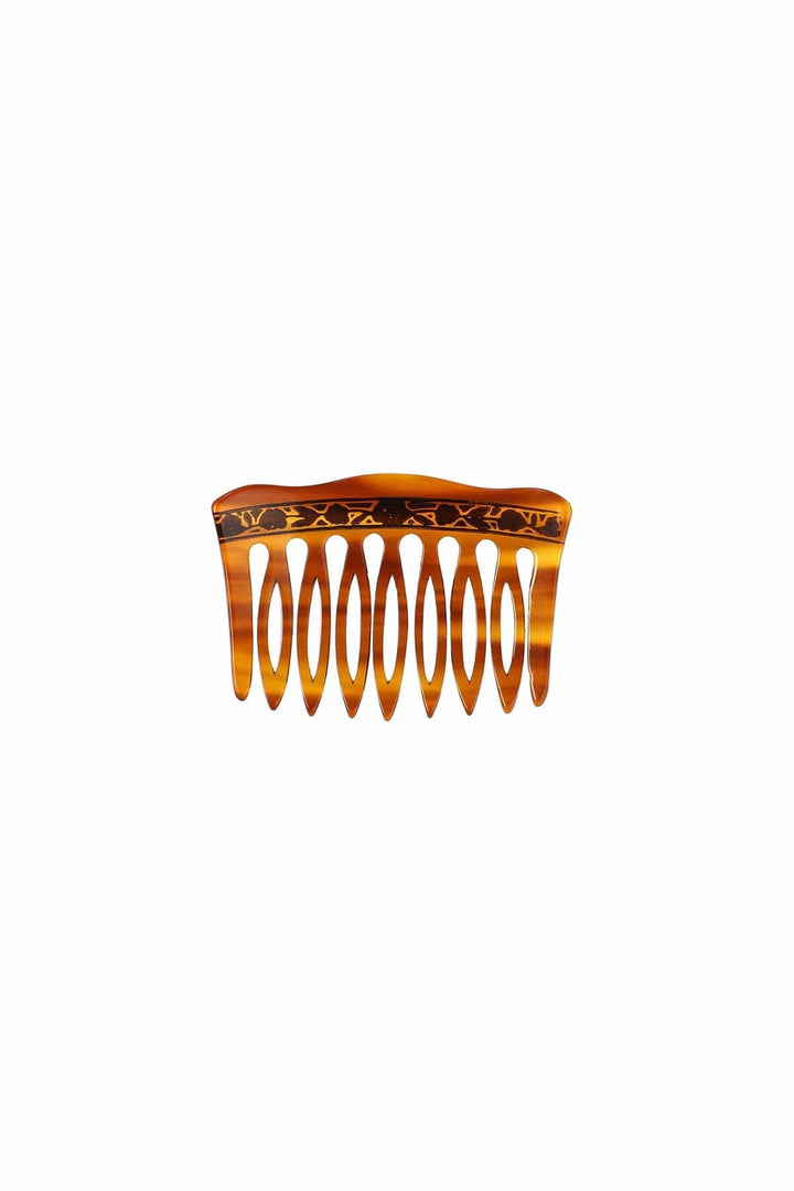 Vintage French Inspired Gold Stamped Tortoise Shell Hair Comb