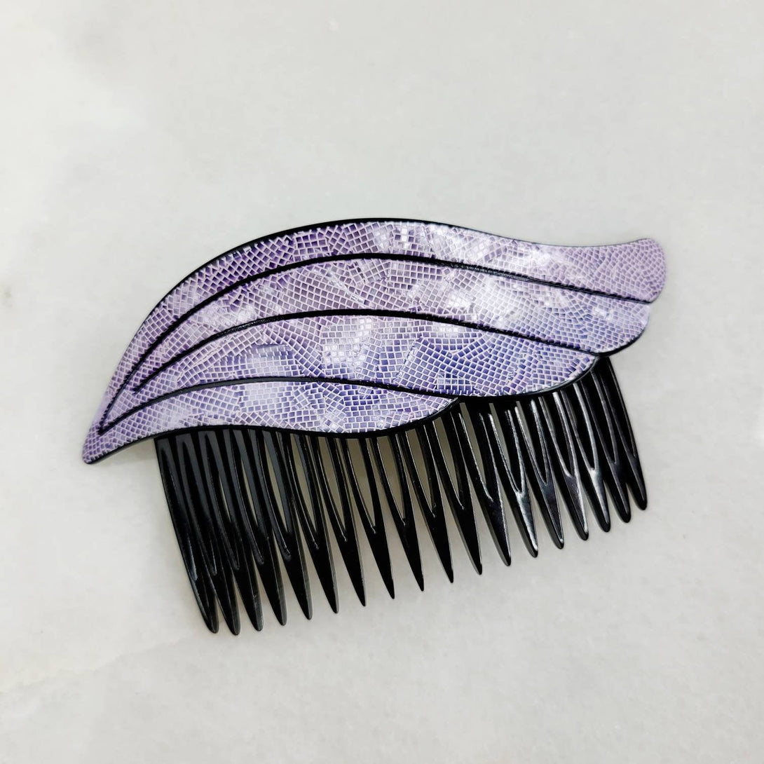 Vintage French Large Shimmering Mosaic Wave Acrylic Hair Comb