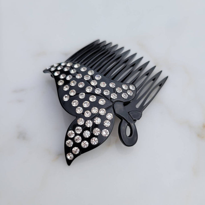 Vintage French Leaf Hair Comb with Large Swarovski Crystals