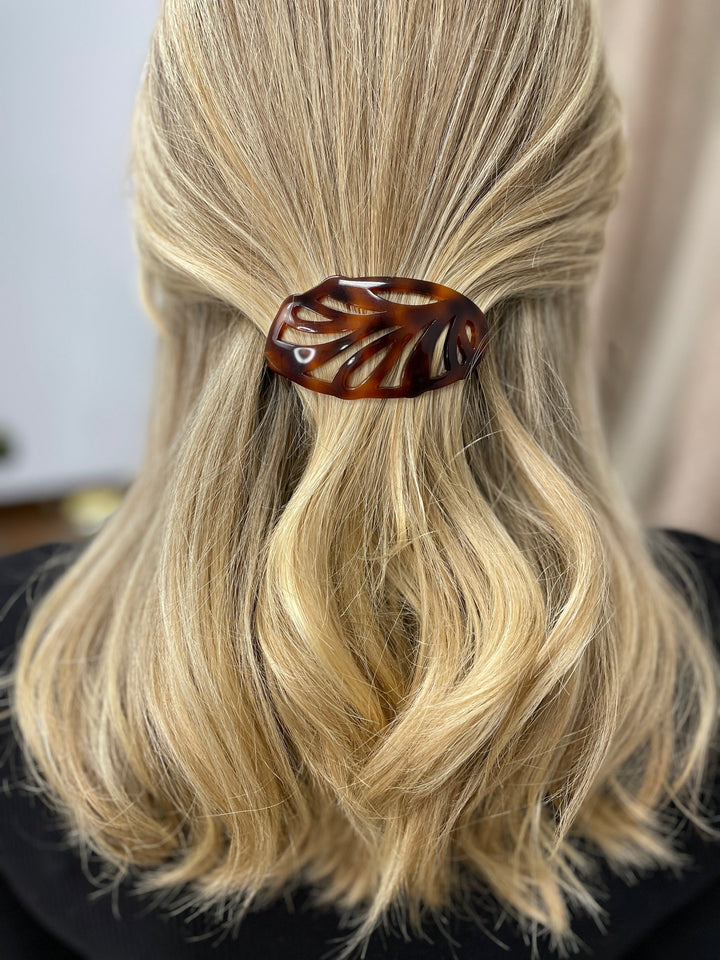 Vintage French Tortoise Shell Detailed Leaf Hair Barrette