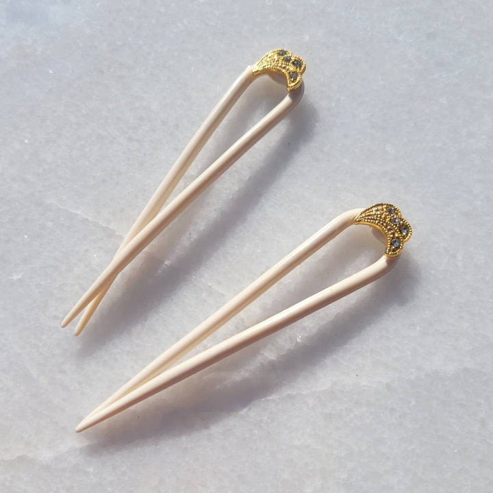 Vintage Italian Crescent Crystal Embellishment Hair Pins