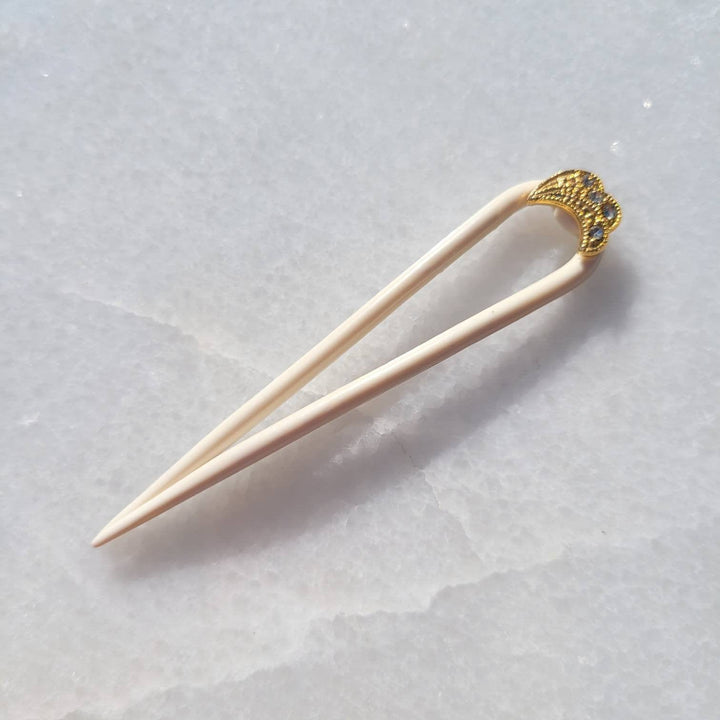 Vintage Italian Crescent Crystal Embellishment Hair Pins
