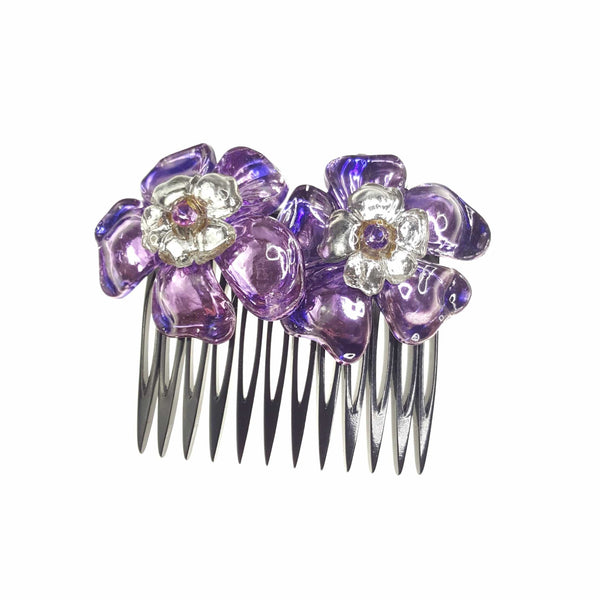 Vintage Italian Flower Hair Comb with Center Crystal