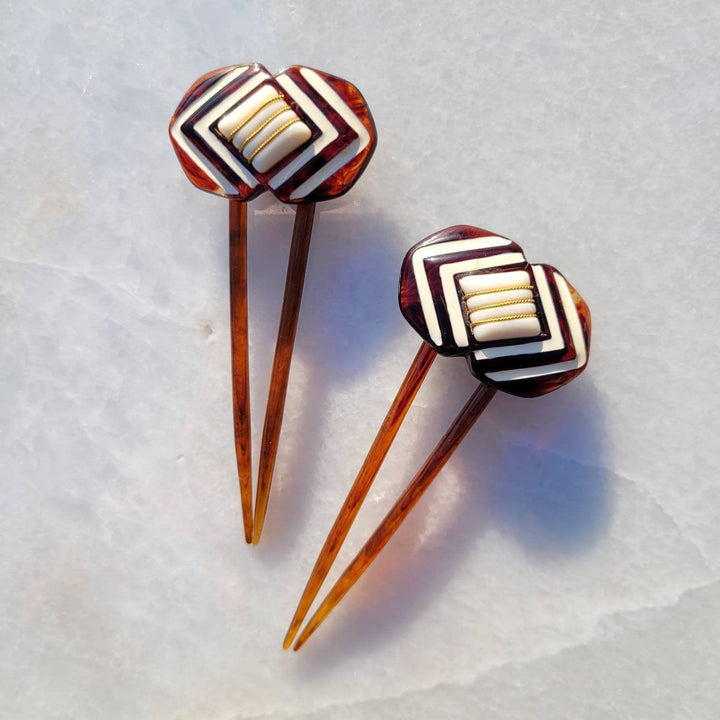 Vintage Italian Geometric Accent Hair Pins