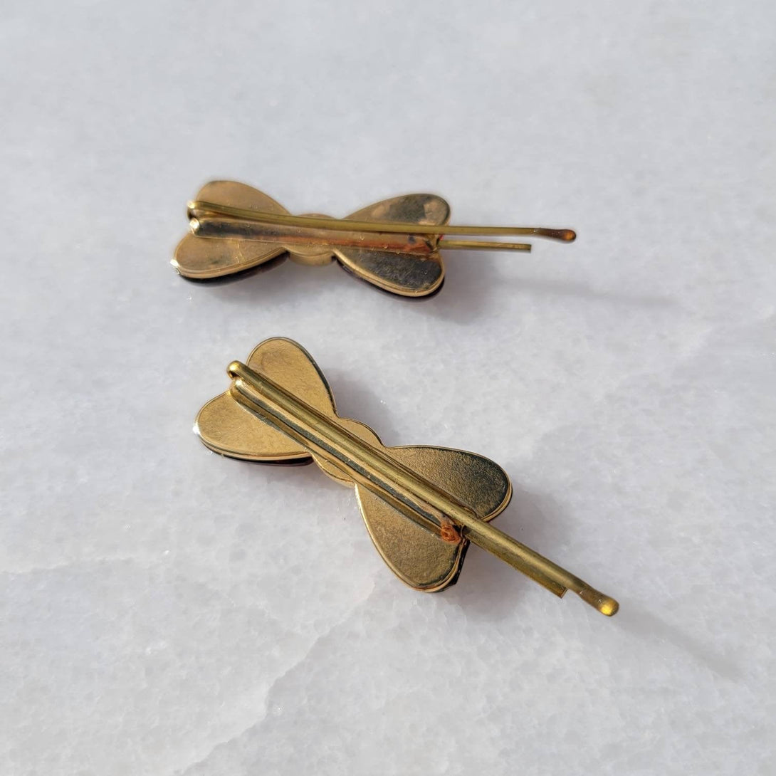 Vintage Italian Mini Bow Shaped Gold Accent Bobby Pins (Set of Two)