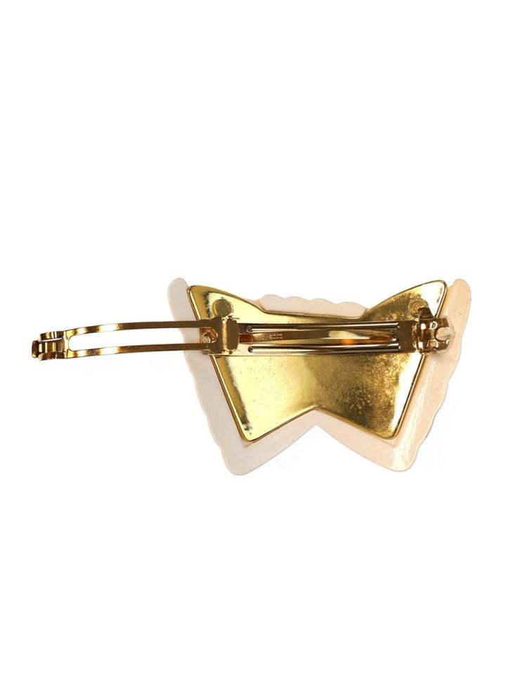 Vintage Italian Overlap Bow Hair Barrette with Gold Inlay