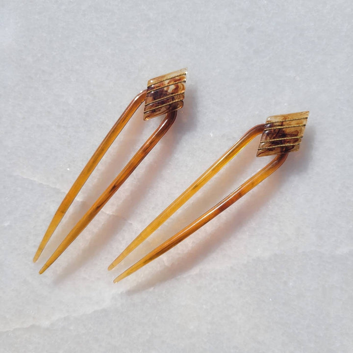 Vintage Italian Striped Diamond Wire Wrapped Hair Pins