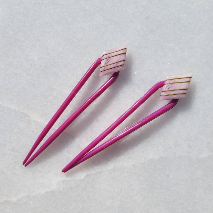 Vintage Italian Striped Diamond Wire Wrapped Hair Pins