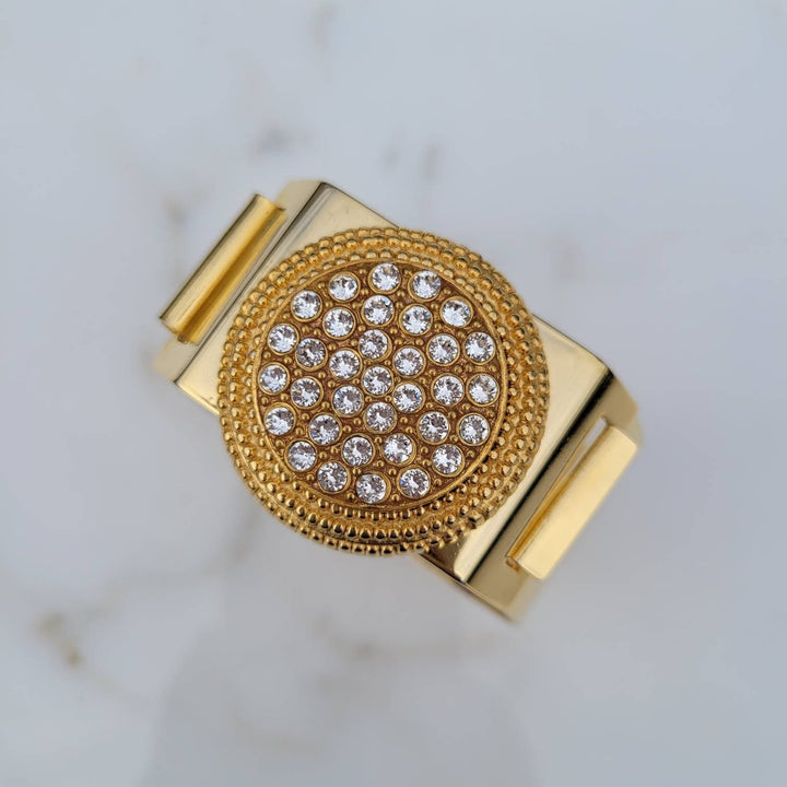 Vintage Italian Swarovski Crystals Flat Top Plated Brass Cuff Bracelet