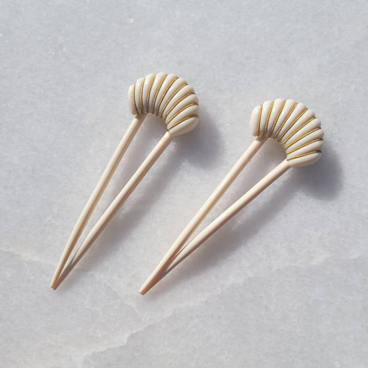 Vintage Italian Wire Wrapped Sea Shell Hair Pins