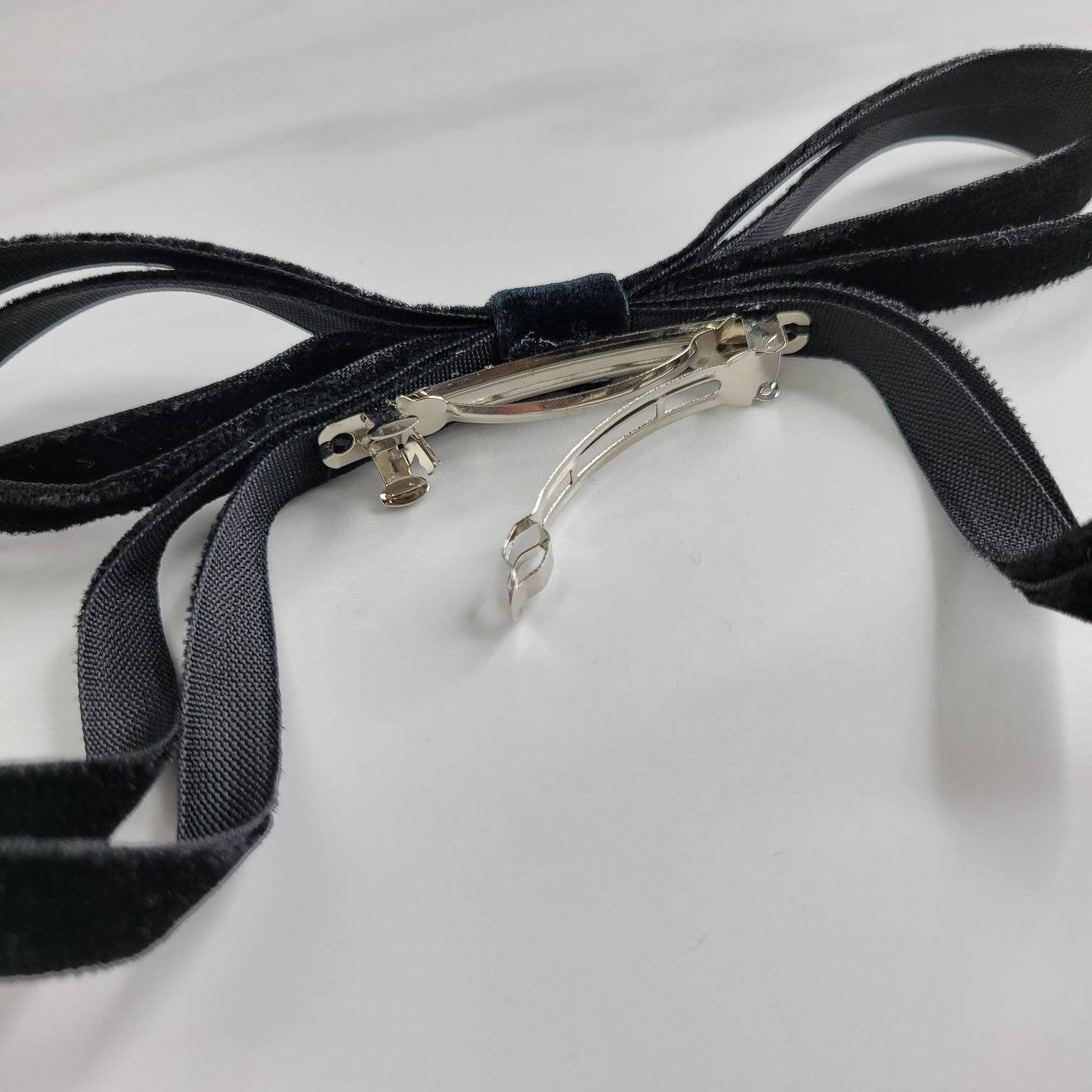 Vintage Thin Velvet Ribbon Bow Hair Barrette – jfybrand