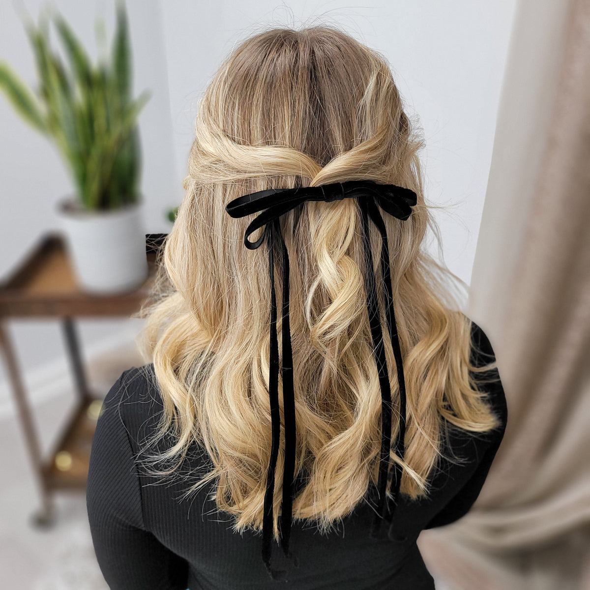 Vintage Thin Velvet Ribbon Bow Hair Barrette – jfybrand