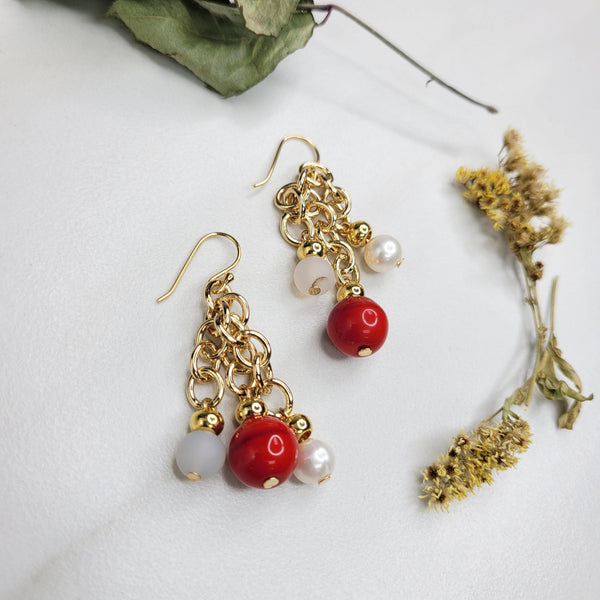 Handmade Earrings with Freshwater Pearls, Quartz, and Vintage Beads