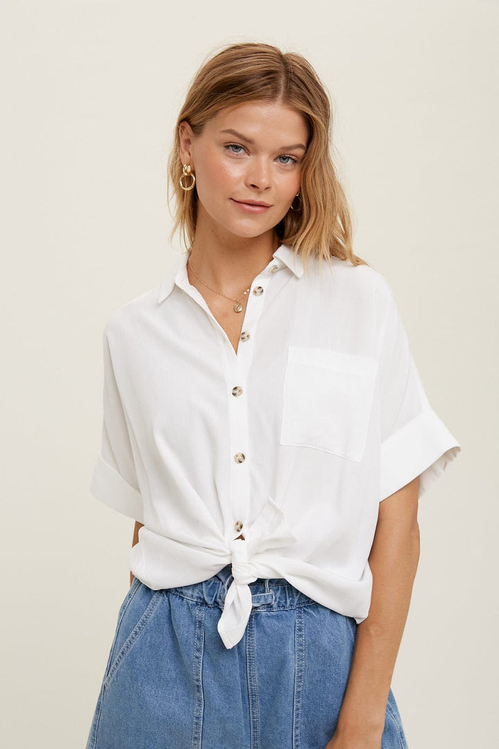Wishlist Button Up Top with Cuffed Sleeve
