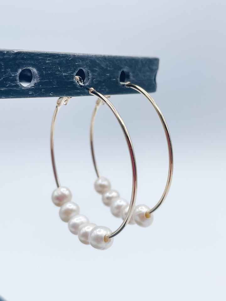 Women's 1 5/8" Hoop Earrings with Five Small Freshwater Pearls