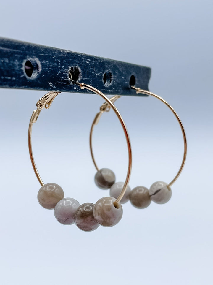 Women's 1.5" Hoop Earrings with Small Genuine Stone Beads