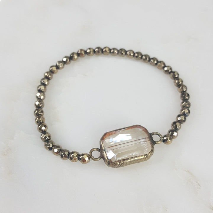 Women's Small Metallic Beaded Bracelet with Crystal Accent