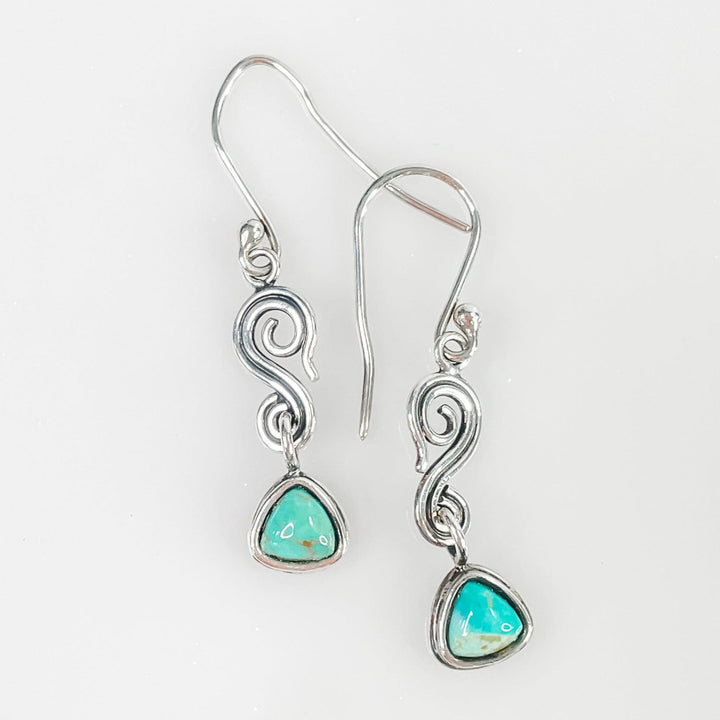 Women's Spiral and Turquoise Dangle Earrings Sterling Silver 1.75 Inches